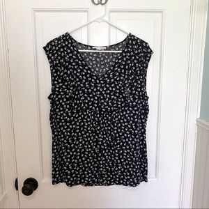 Floral Black Sleeveless Blouse | L